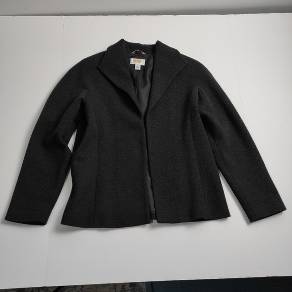 Talbots Merino Wool Open Front Blazer Collared Career Jacket Charcoal Gray 10 - Picture 2 of 12